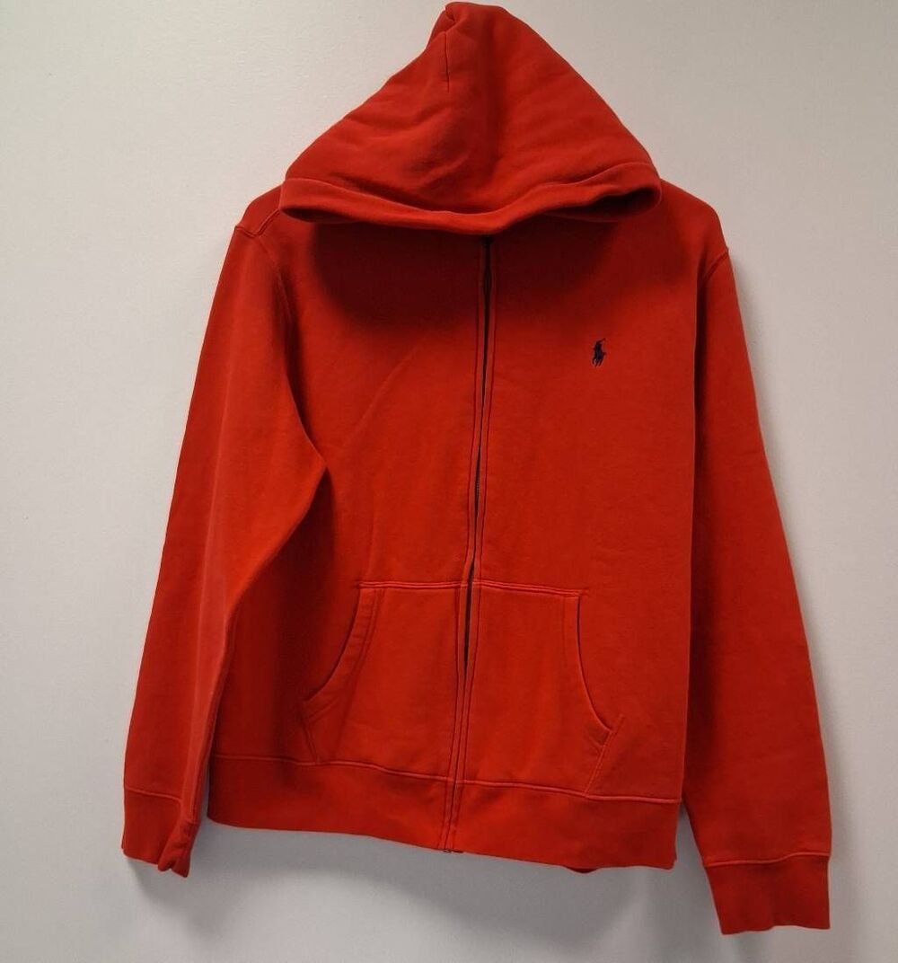 Polo ralph Lauren boys 18/20 xl red full zip sweater hoodie fleece cotton